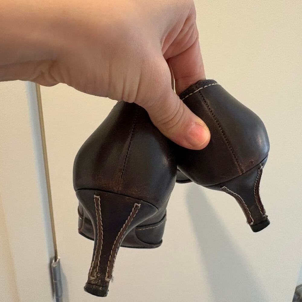 Ferragamo vintage Y2K chocolate brown leather kitten heels sz 8 - Picture 4 of 8